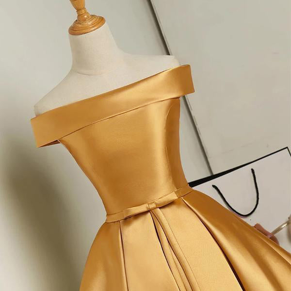 Gold Color Short Party Dresses A Line Satin Semi Formal Gown Cocktail ...