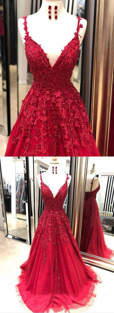 Wine Red Lace Long Girls Graduation Senior Prom Dresses Lace Formal We ...