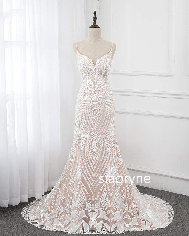 Siaoryne Elegant Mermaid Ivory /Beige Lace Women Wedding ...