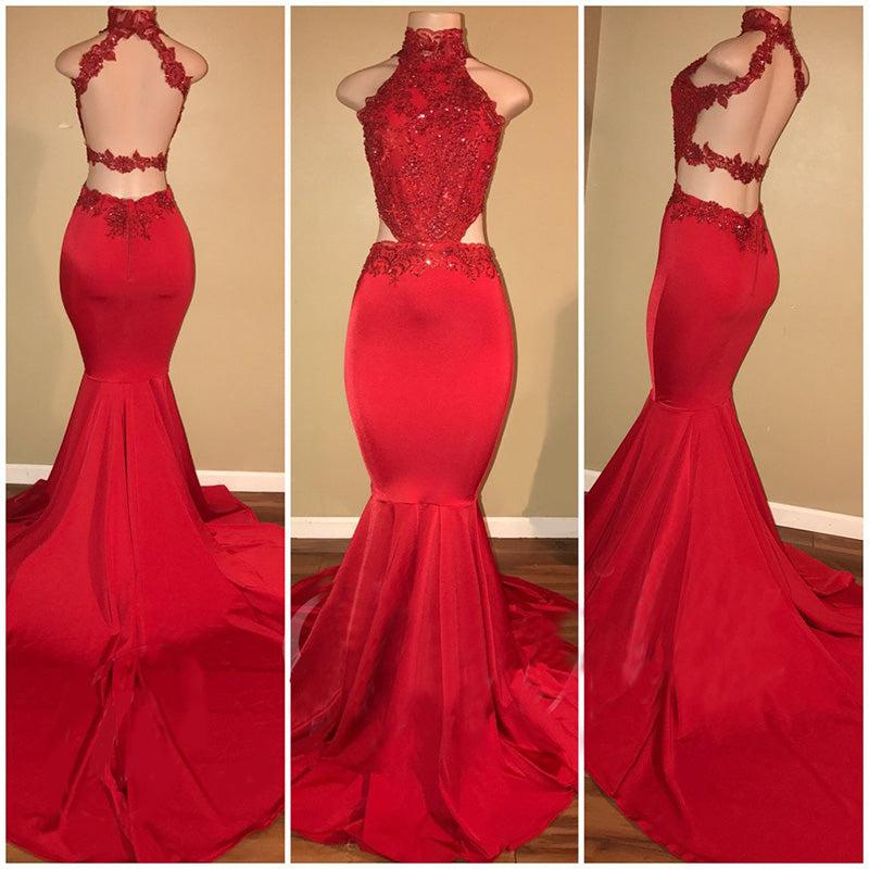 Halter Lace Spandex Evening Prom Dresses Long Women Gown LP5873 – Siaoryne