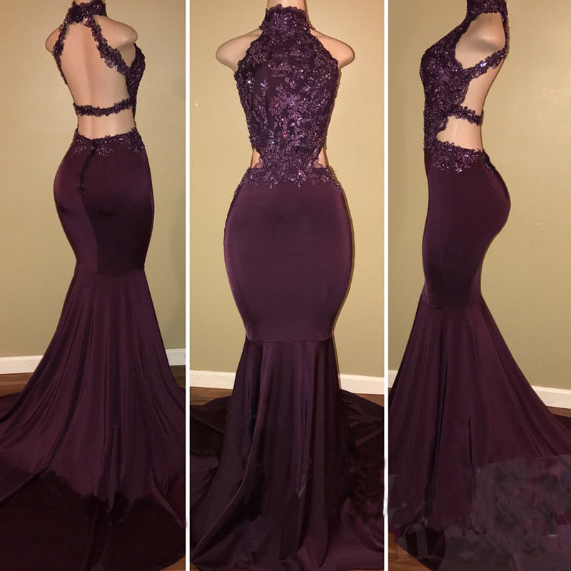 Halter Lace Spandex Evening Prom Dresses Long Women Gown LP5873 – Siaoryne