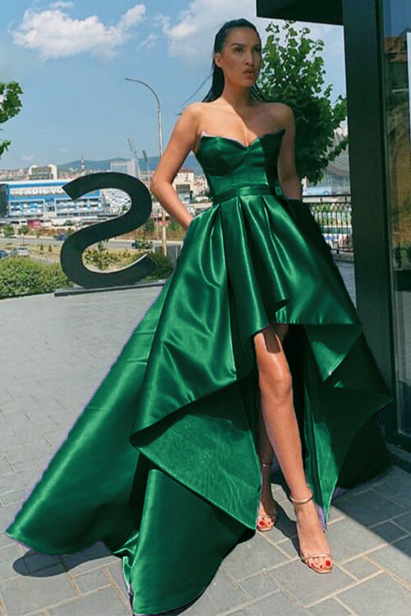 Drak Emerald Green High Low Prom Dresses Long sweetheart Sexy Women Fo ...