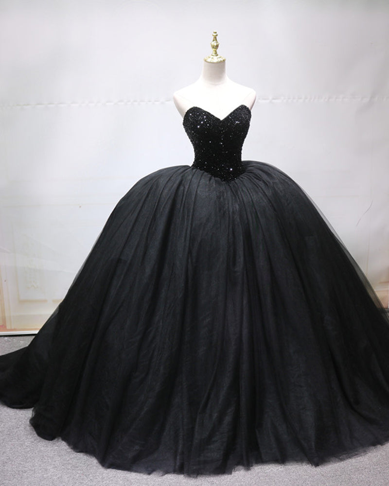 Poofy Sweetheart Tulle Beaded Black Ball Gown ，Prom Formal Dresses PL0 ...
