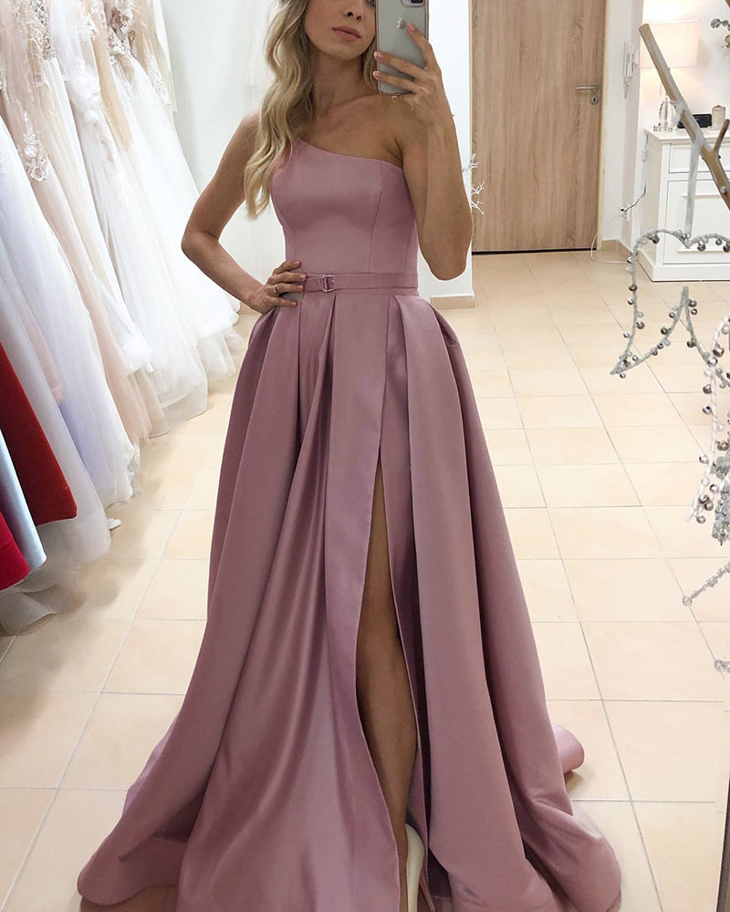 Sexy One Shoulder Wine Red Prom Evening Dress Long with high Slit PL01 ...
