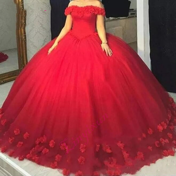 red poofy prom dress