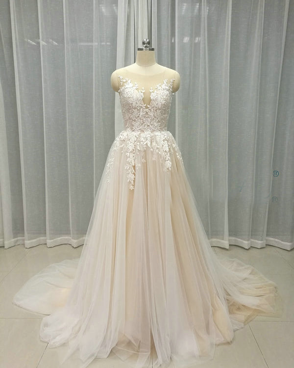 Champagne Beach Summer Wedding Gown Lace Bridal Dresses WD047 – Siaoryne