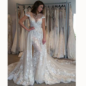 lace wedding dress with detachable train