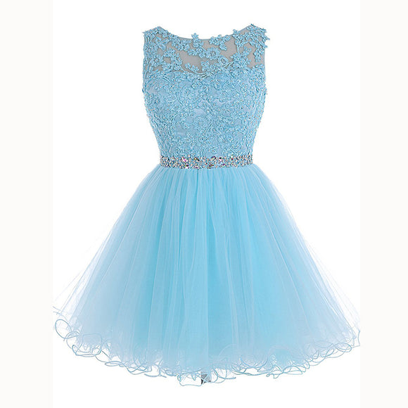 Baby Blue Lace Poofy Short Party Dress Graduation Junior Prom Cocktail ...