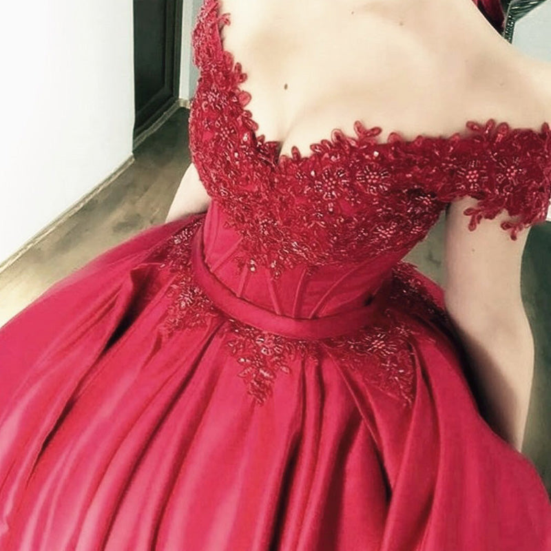 Luxury Lace Beaded Long Sleeves Dubai Dark Red /Wine Wedding Dresses B –  Siaoryne