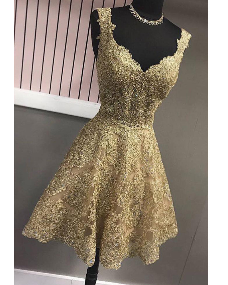 Gold Lace Homecoming Dress 8th grade Graduation Gown with Straps Vesti ...