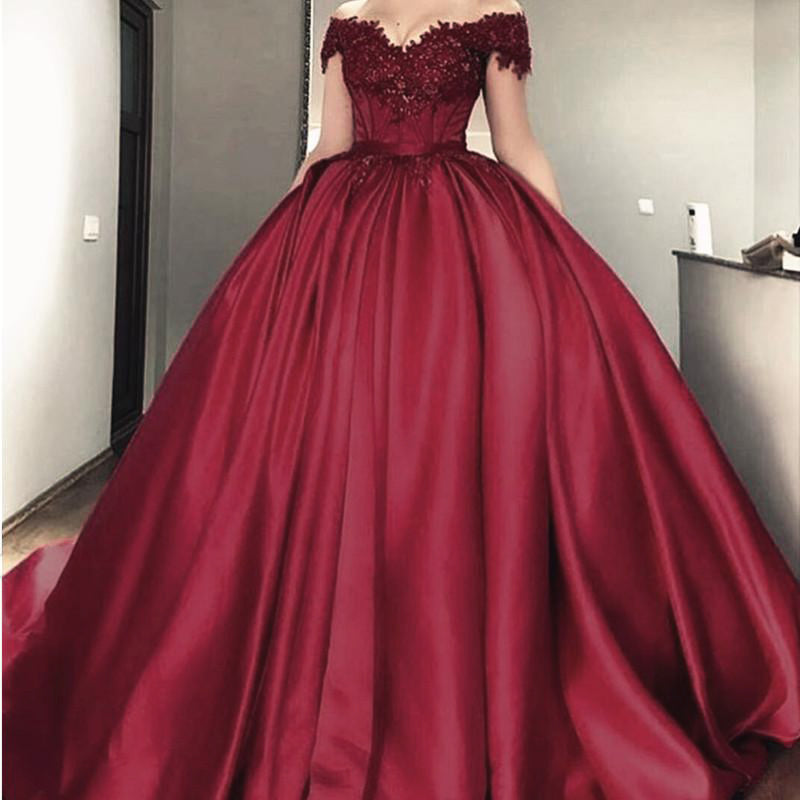 Luxury Lace Beaded Long Sleeves Dubai Dark Red /Wine Wedding Dresses B –  Siaoryne