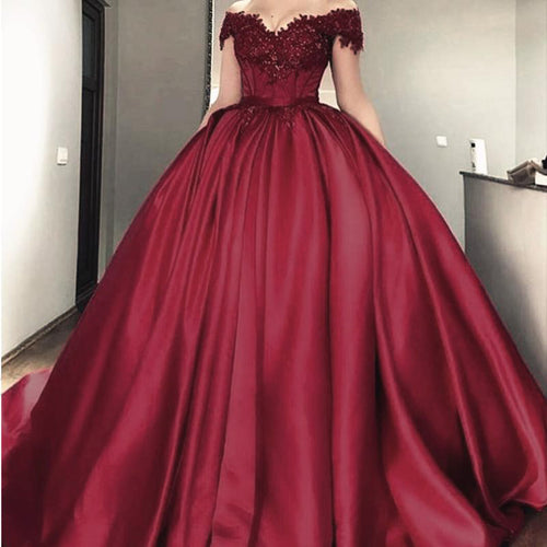 Luxury Lace Beaded Long Sleeves Dubai Dark Red /Wine Wedding