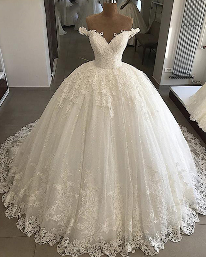 Glitter Ball Gown Women Princess Wedding Bridal Dresses Off the Should ...