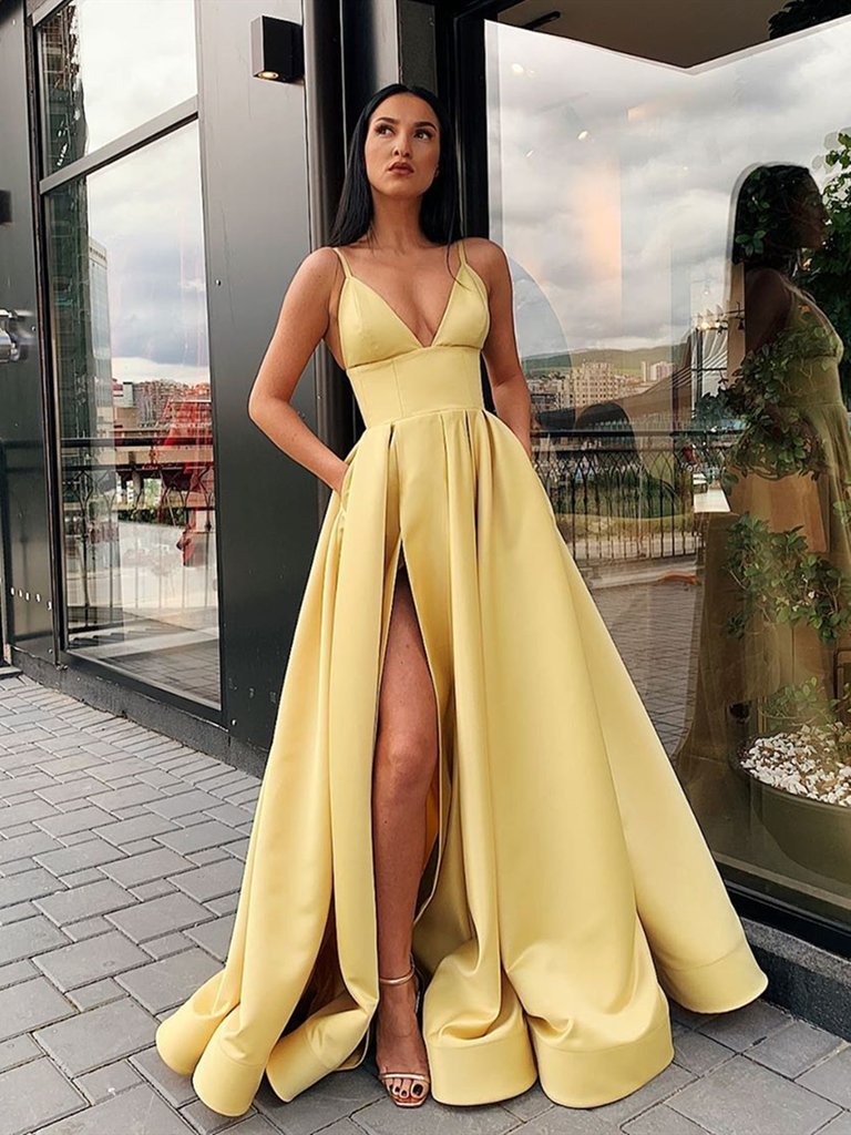 Wine Red /Royal /Yellow Elegant 2022 High Slit Women Prom Dresses Long