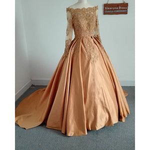 gold long sleeve evening gown