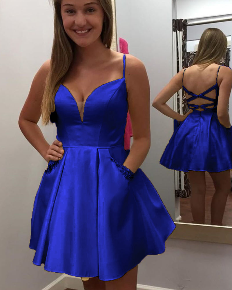 A Line Satin Royal Blue Homecoming Dress 2022 Girls Junior Short Semi ...