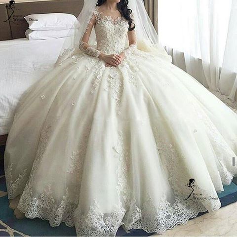 Gorgeous Princess Wedding Gowns Long Sleeve Lace Applique Church Formal Bride Dresses Tulle Ball Gown Bridal Dress Custom Made Wedding Dresses Aliexpress