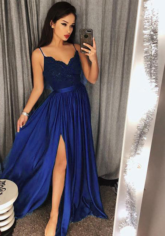 Royal Blue Prom Dresses Sexy Split 