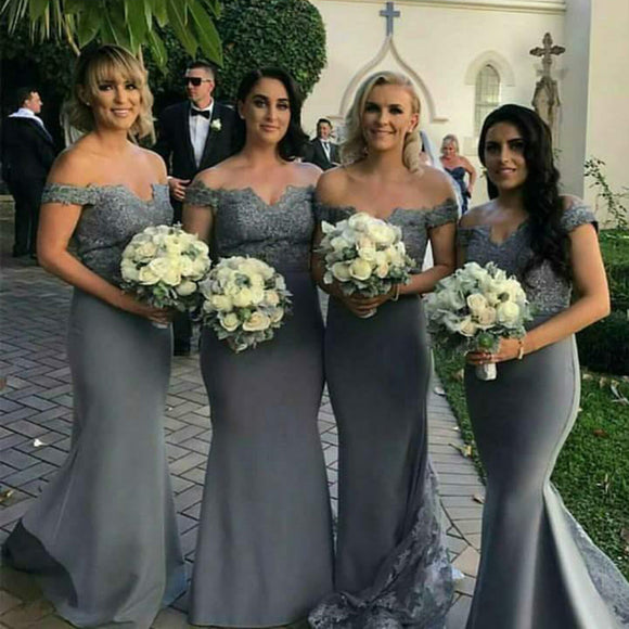 long gray bridesmaid dress