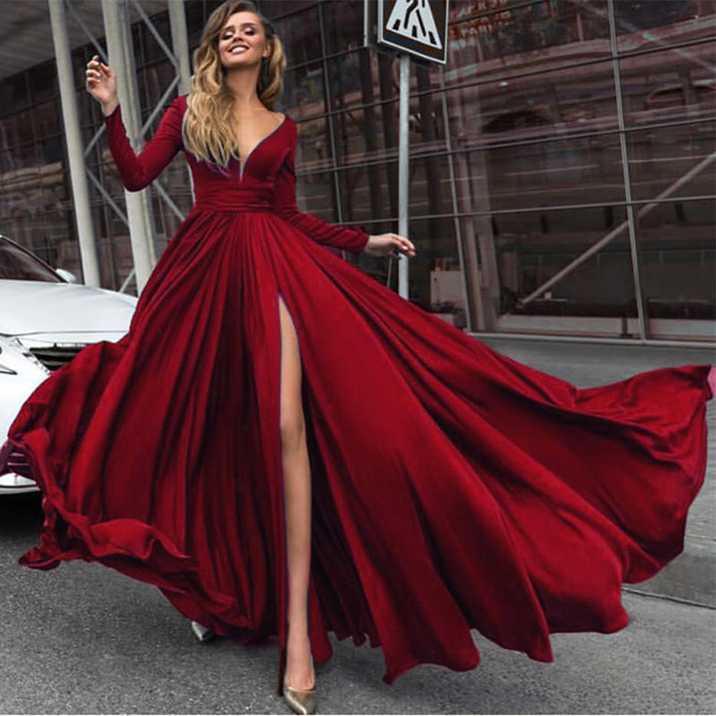 long red silk prom dress