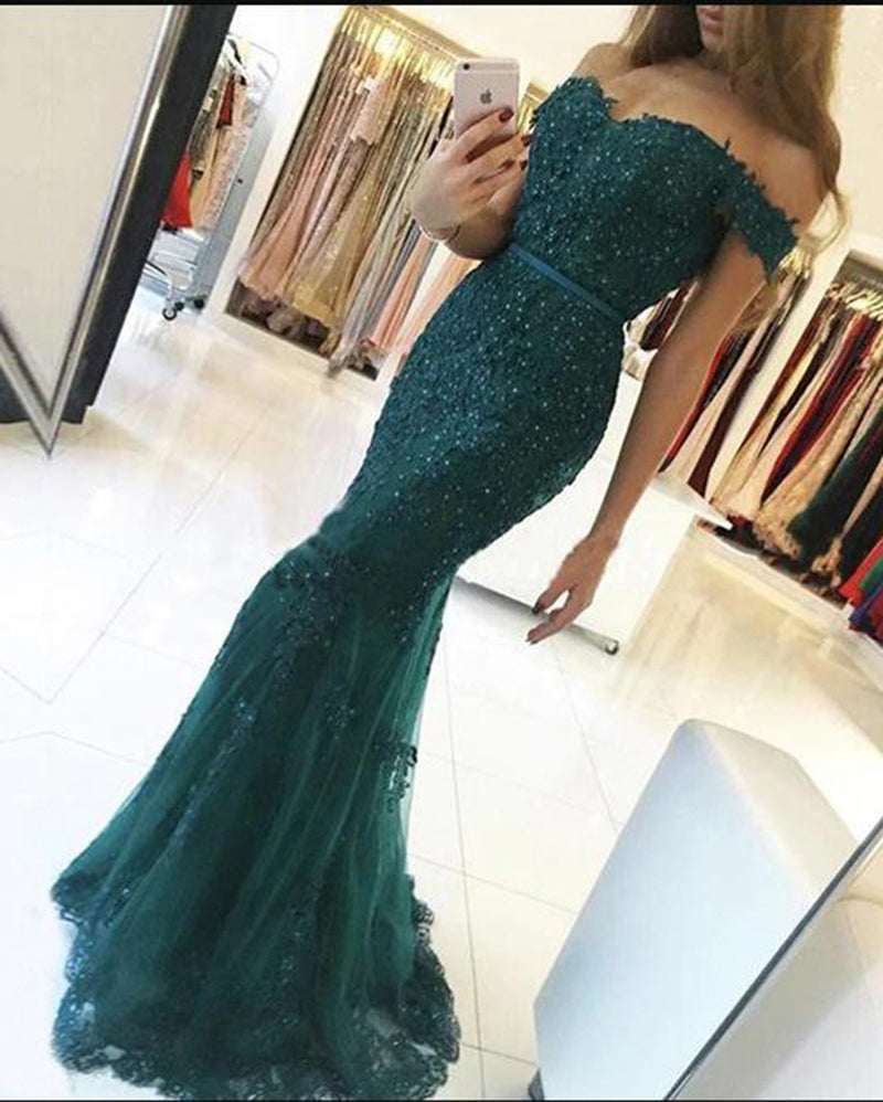 Teal Lace Mermaid Formal Prom Dress for Wedding Long Special Event Gow ...