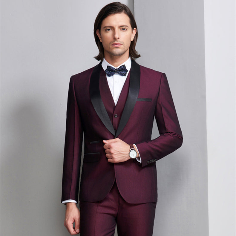 Burgundy Tuxedo 2020 Wedding Suits For Men Shawl Collar