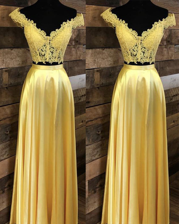 yellow lace off the shoulder dress