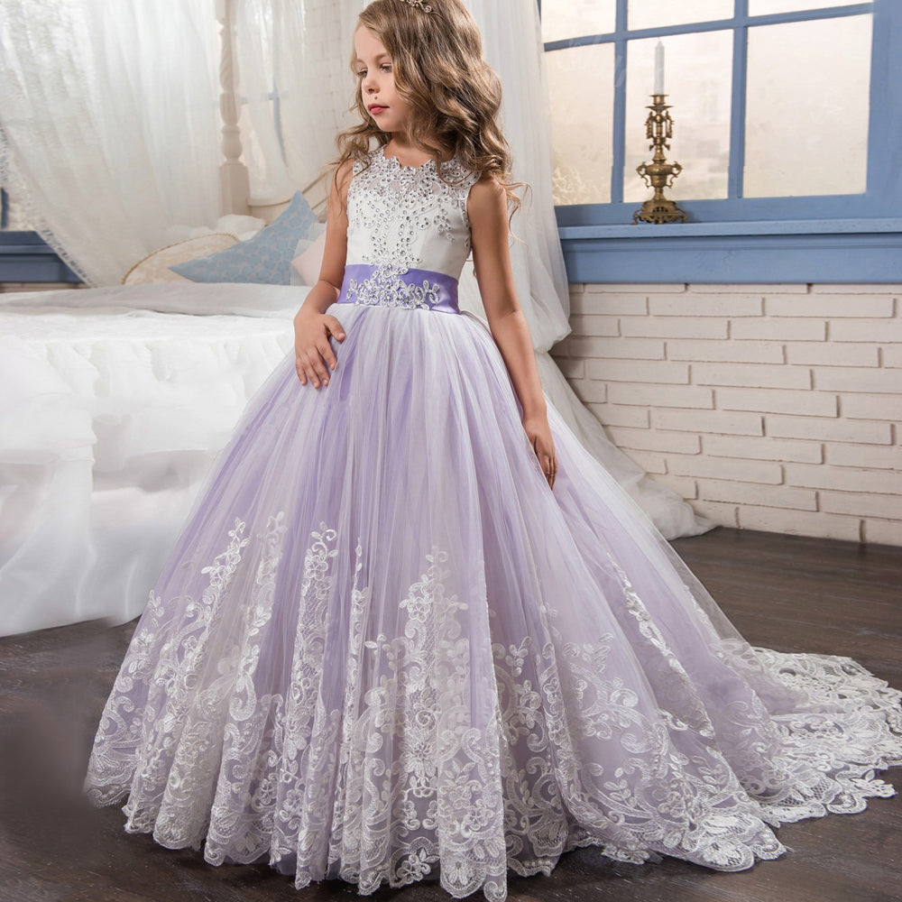 Lovely Lace Puffy Lace Flower Girl Dress 2018 for Weddings Tulle Ball