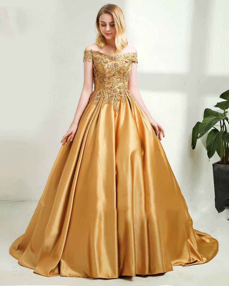 Off The Shoulder Gold Lace Ball Gown Quinceanera Dress For Sweet 16 We Siaoryne 4389