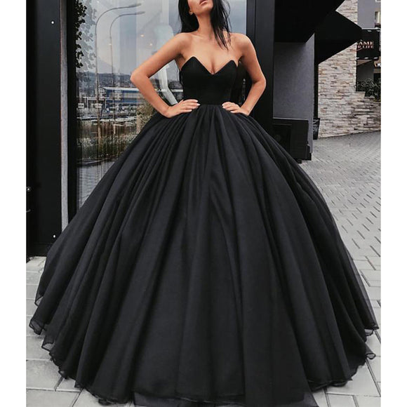 Fashion Black Prom Queen masquerade Gown Ball Dance Gown Poofy Long Ev