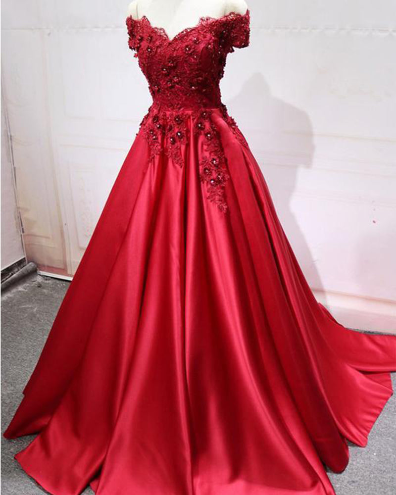 Red Wedding Dress Ball Gown Reception Women Formal Evening Party Gown ...