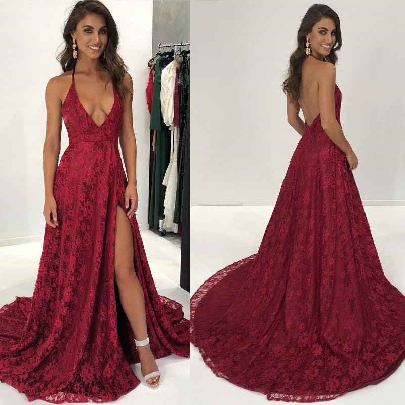 Sexiest Prom Dresses Ever - Sexy Halter Lace Dark Red Prom Dresses 2018 Women Formal Wear Custom M  Siaoryne | Free Hot Nude Porn Pic Gallery