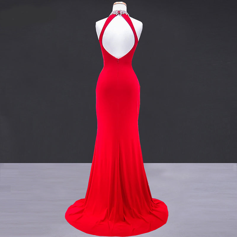 New High Neck Halter Fitted mermaid Formal Gown Red Prom 2018 Dresses ...