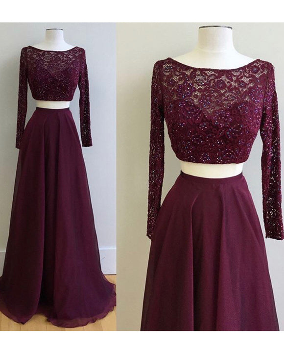 long sleeve maroon prom dress