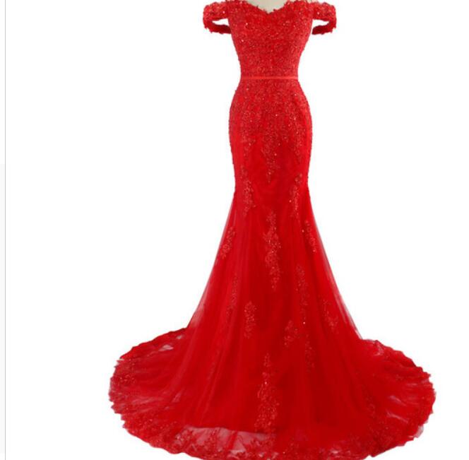 Elegant Off the Shoulder Royal Blue Lace Prom Dress fishtail Women Eve ...