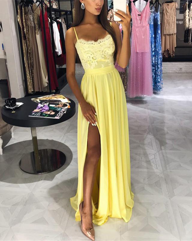 Yellow Prom Dress Long 2019 Spaghetti Straps Sexy Slit Girls Evening P ...