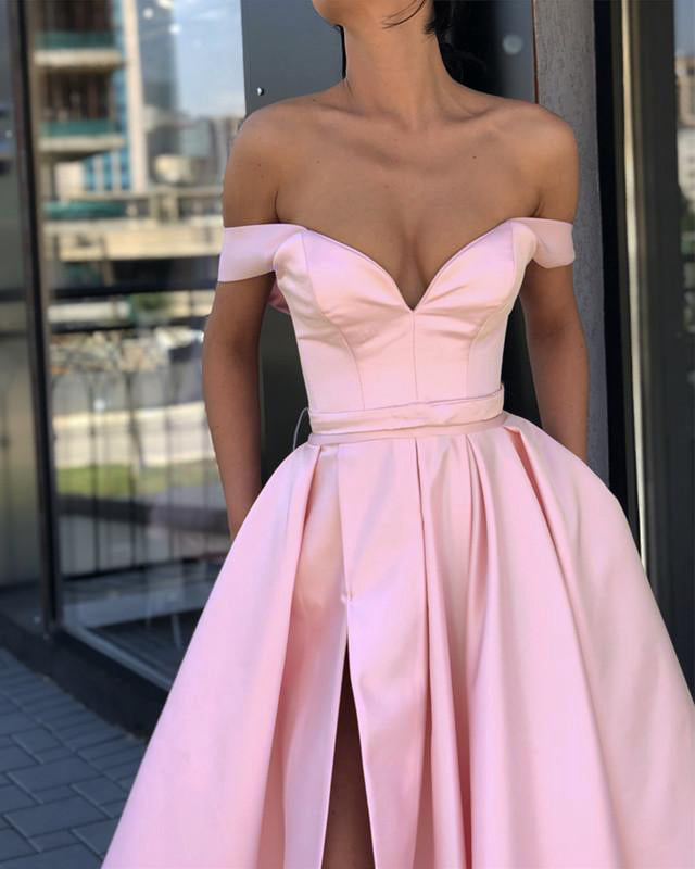 Lilac Slit A Line Satin Formal Evening Dress Prom Party Dresses 2019 P ...