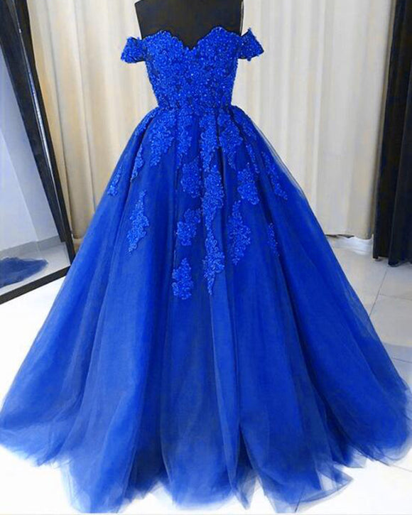 Royal Blue Ball Gown Debutante Gown Girls Lace Prom Dresses PL3392 ...