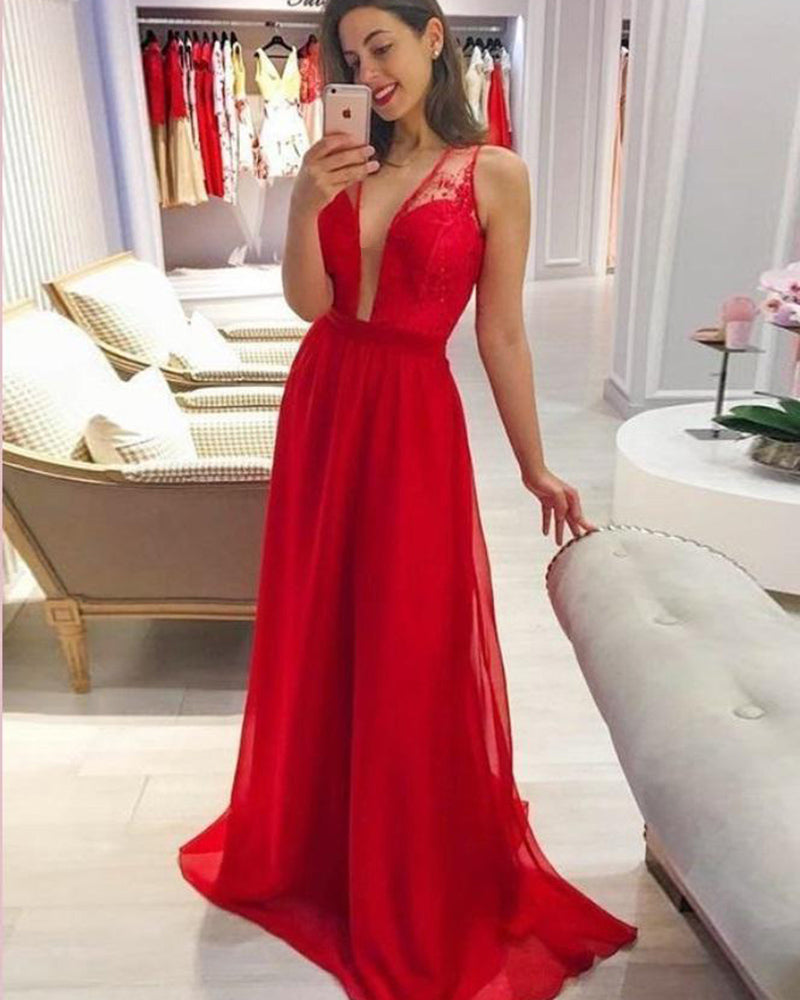 Sexy Deep V Neck Maternity Bright Cheap Red Prom Dress Long Formal Eve ...