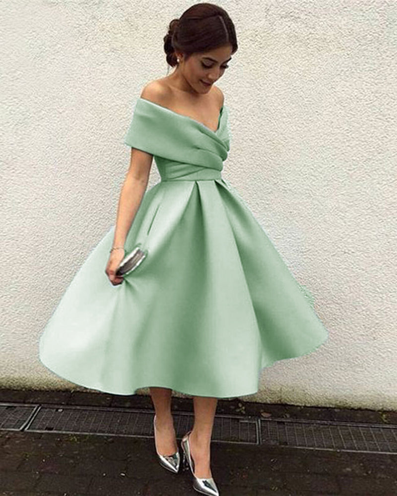 Off Shoulder Mint Green Lace Short Prom Dress, Off the Shoulder Green –  abcprom