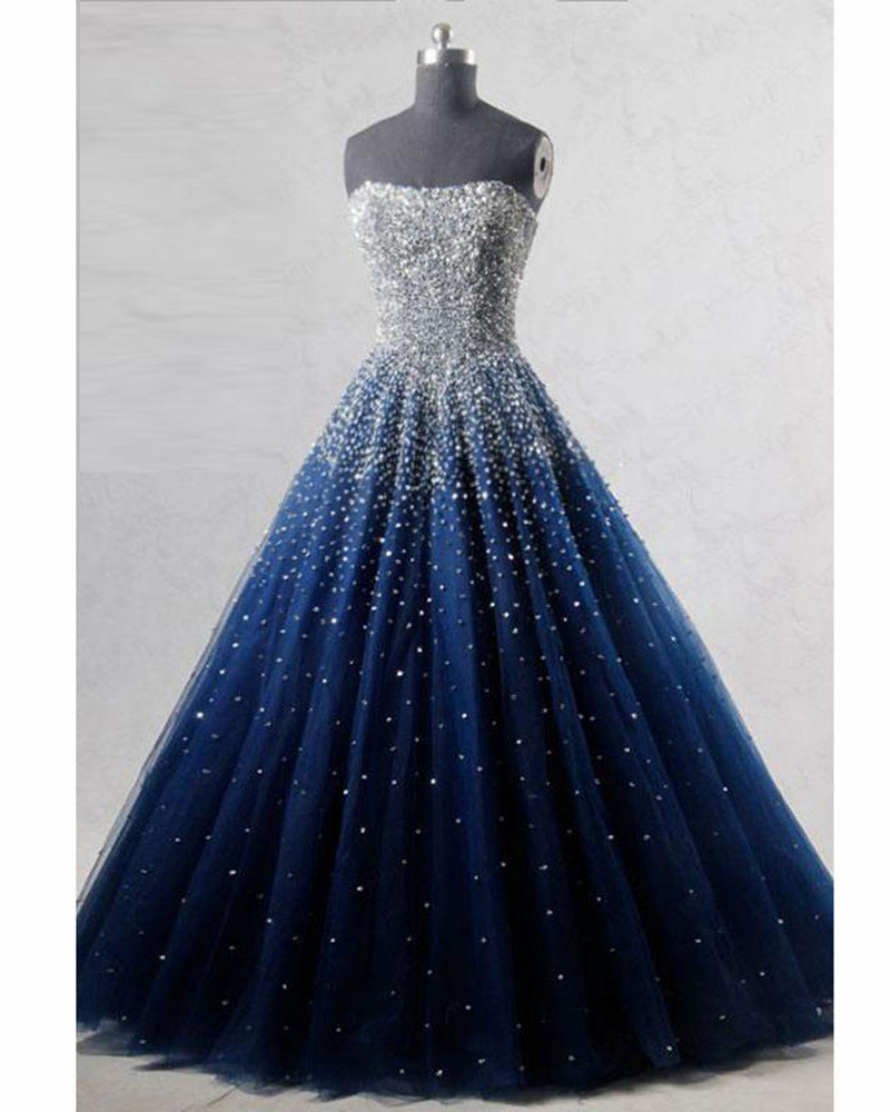 blue and silver ball gown