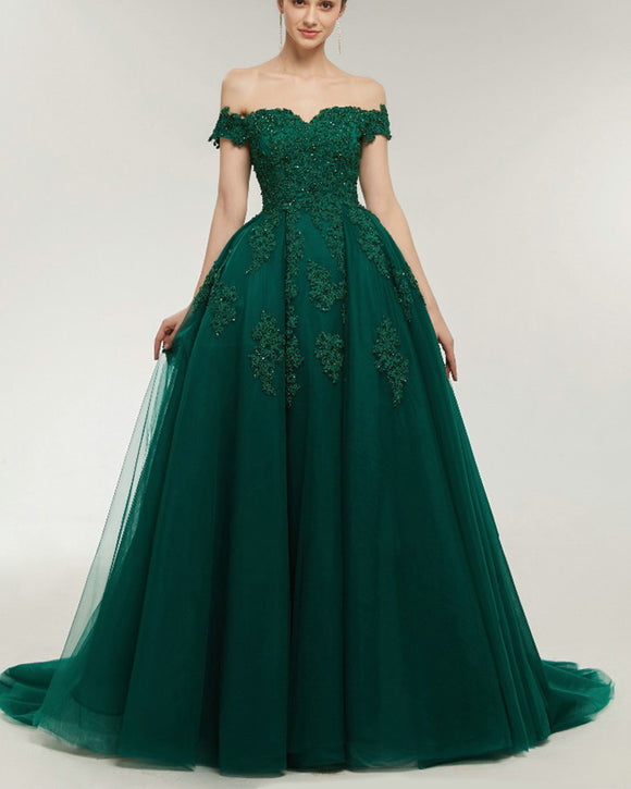 Dark Green/Navy Ball Gown Lace Prom Dresses Formal Gown 2022 PL6345 ...