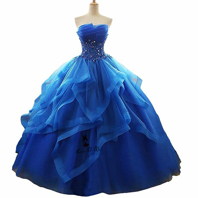 Gorgeous Blue Strapless Ball Gown Quinceanera Dresses Poofy Sweet 16 B ...