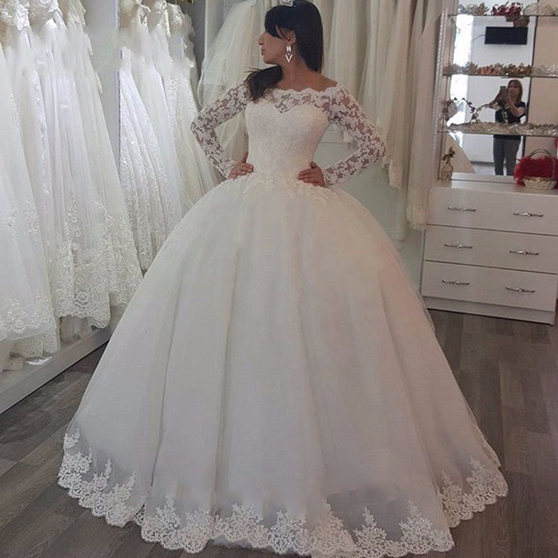 Long Sleeves Wedding Dresses Vintage Lace Ball Gown Bridal Dresses ...