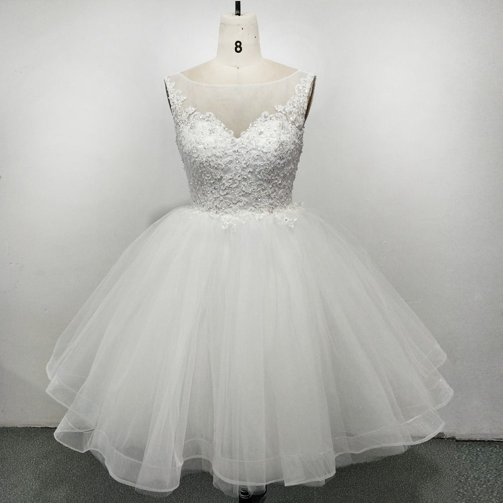 Lovely Scoop Neck Poofy Short Wedding Dress with Lace Beading Summer B ...