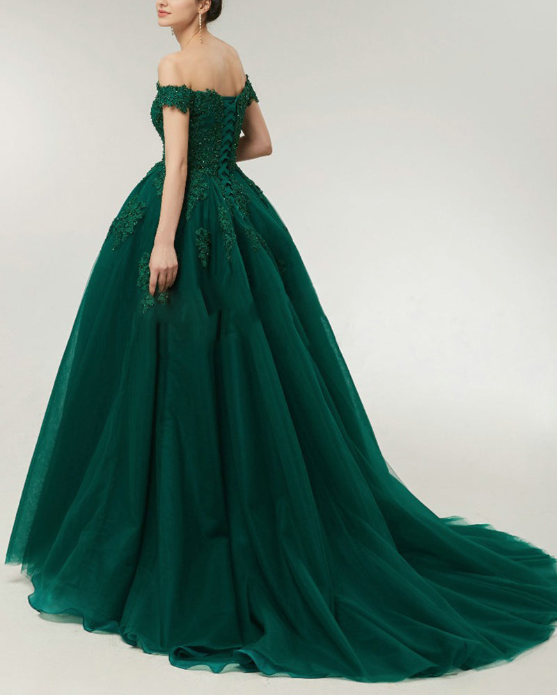 Dark Green/Navy Ball Gown Lace Prom Dresses Formal Gown 2022 PL6345 ...