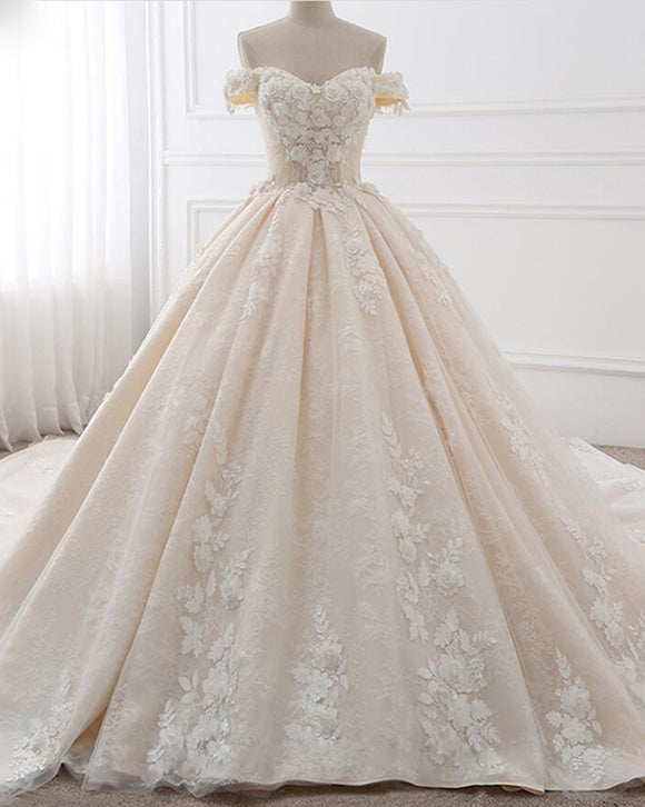 Romantic Off Shoulder Princesss Lace Ball Gown Wedding Dress 2021 With Siaoryne 5570
