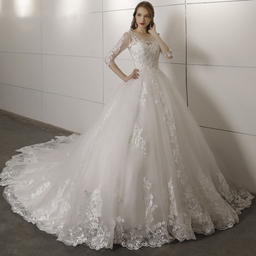 long sleeves ball gown princess wedding bridal dress with lace 2019