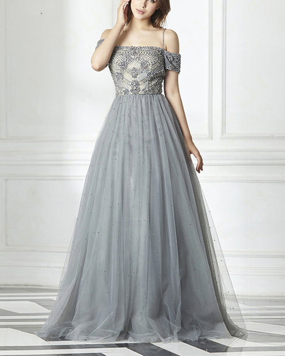 Off the Shoulder Gray Beading Prom Dress Long Graduation Gown PL2014 ...