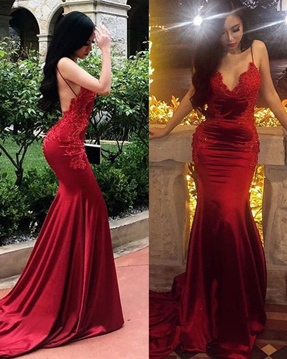 red lace prom dress mermaid